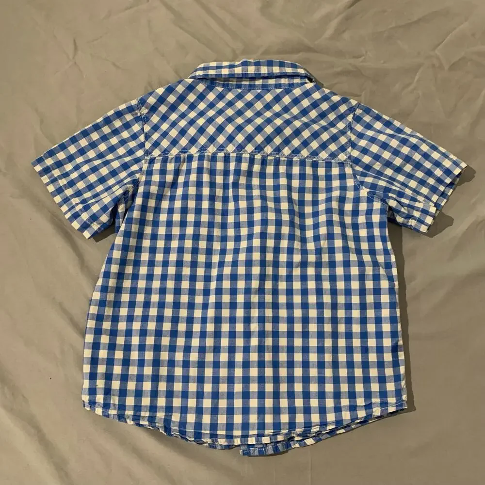 Old Navy boys’ short-sleeve button-down shirt in blue & white gingham check 5T